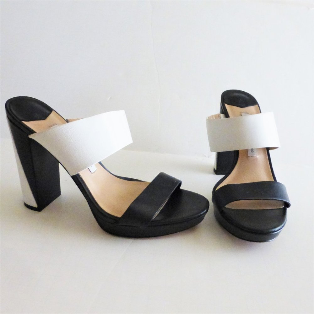 Diane Von Furstenberg 6.5 Black and White High Heel Sandals Chunky Heel EU 36.5